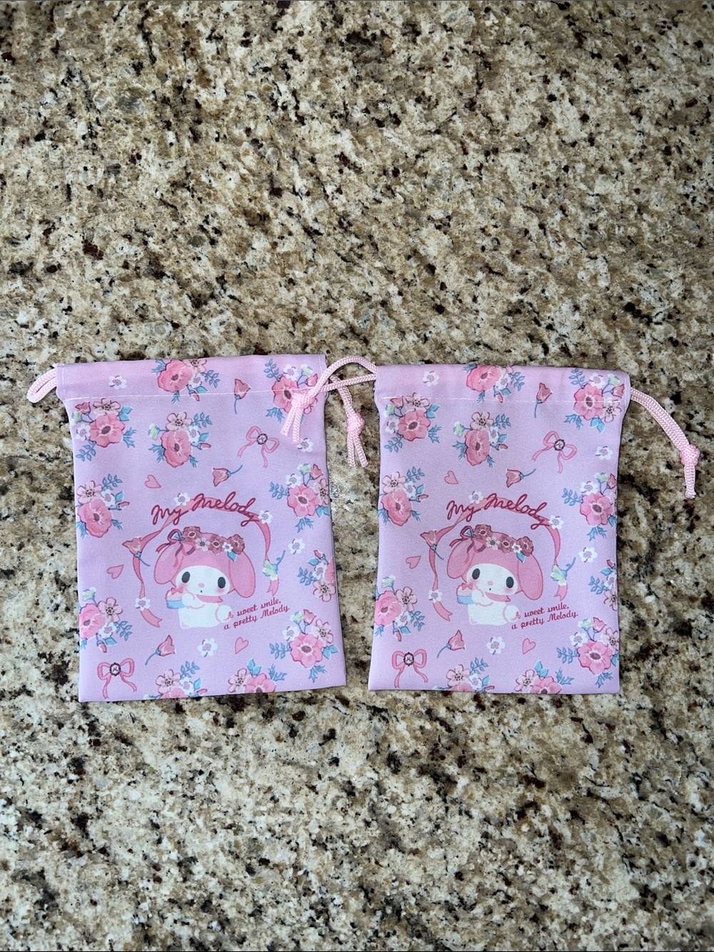 Daiso pouch Pink Floral Drawstring Pouch Daiso Sanrio